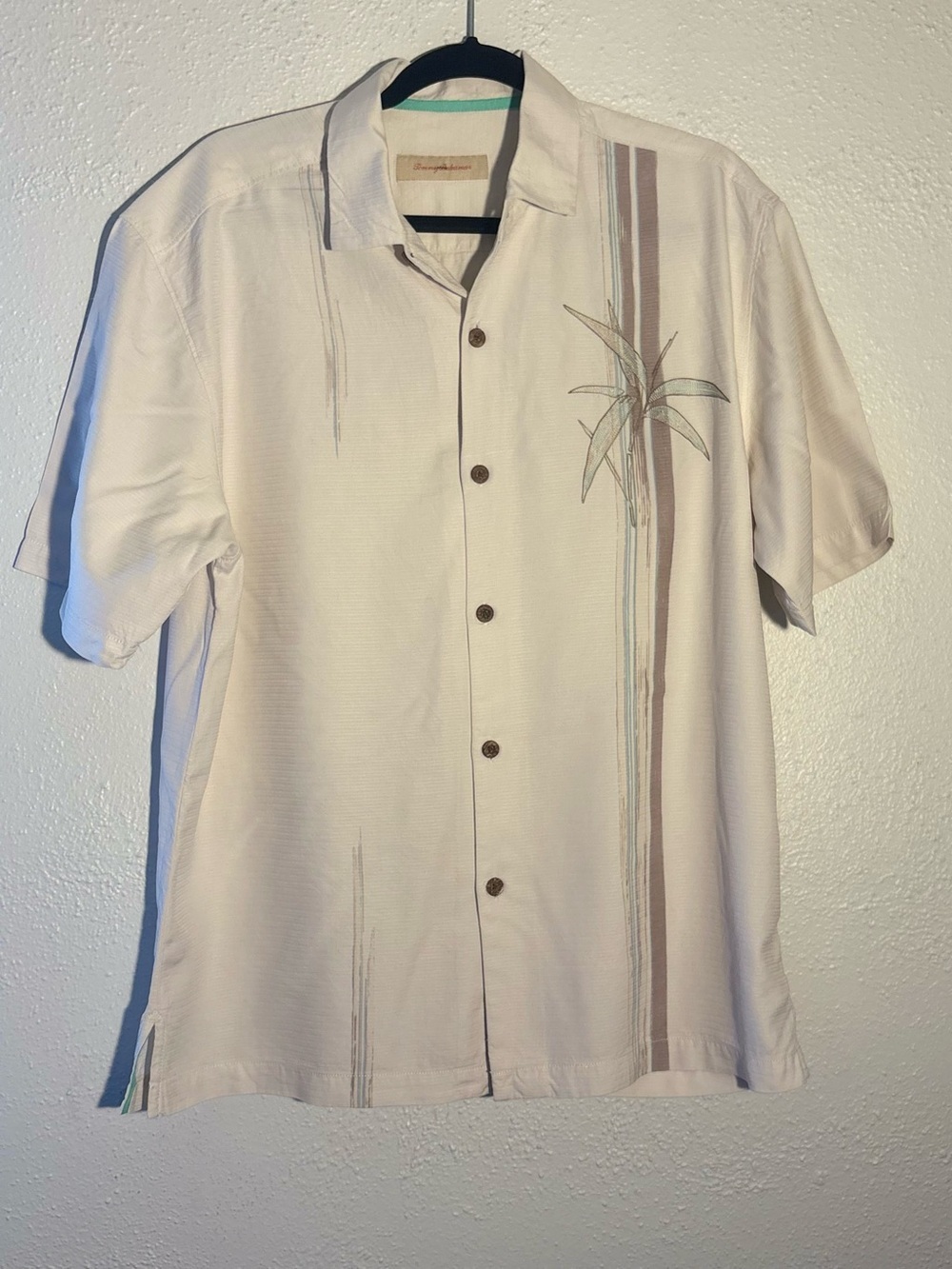 Tommy Bahama 100% Silk Palm Embroidered Print Button Down Camp Shirt Size M